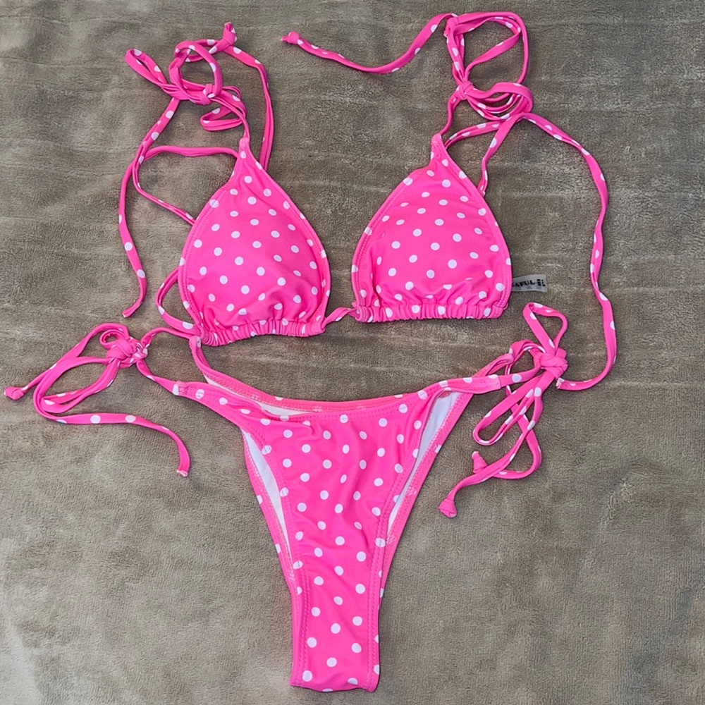 Pink polka dot bikini